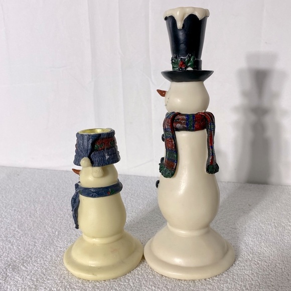 Vintage Snowmen Couple Candlesticks Candle Holders Winter Christmas Festive - Picture 3 of 9